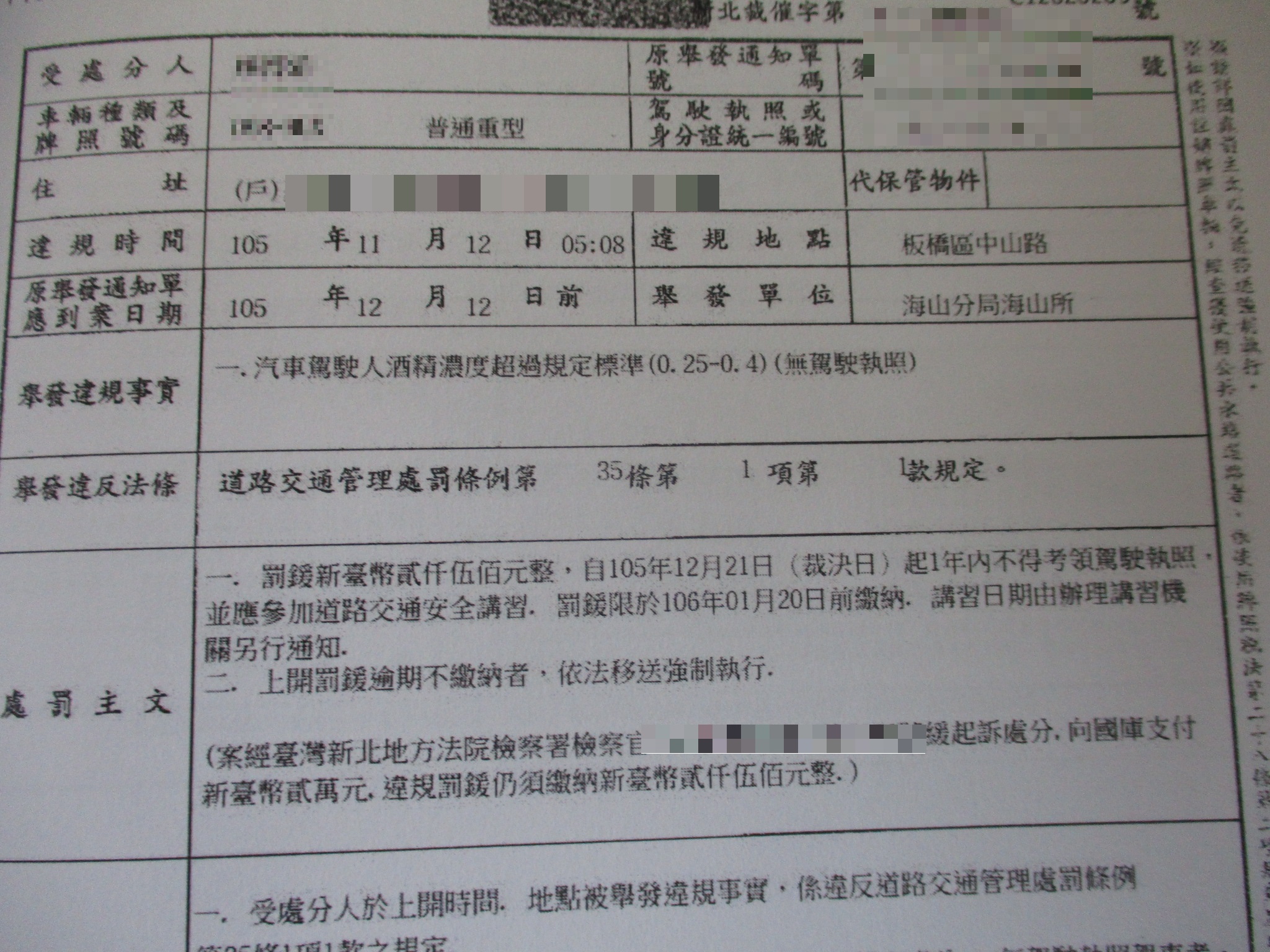 01楊姓男子無照酒駕記錄